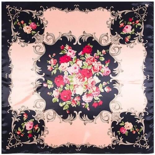 Square Hijab Scarf Women Fashion Floral Print Soft Satin Silk Scarves Head Handkerchief Wholesale Shawl Wraps 90x90CM