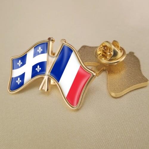 Quebec and France Crossed Double Friendship Flags Lapel Pins Brooch Badges