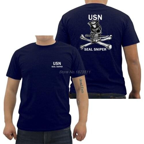 Summer Fashion Casual Men O-neck Cotton T Shirt Usn Navy Seal Sniper Scull And Cross Bones Front & Back Tees Shirt Tops