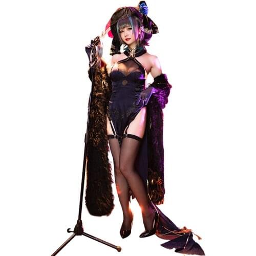 Hot Game Azur Lane cos Cheshire Sexy Black cheongsam Music gorgeous Womens Costume suit F