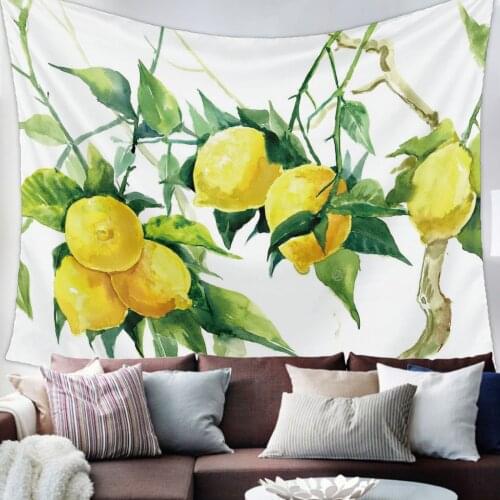 Lemon Watercolor Leaves Tapestry Bedroom Home Decoration Wall Blanket Tapestry Bedroom Wall Hanging Yoga Mat