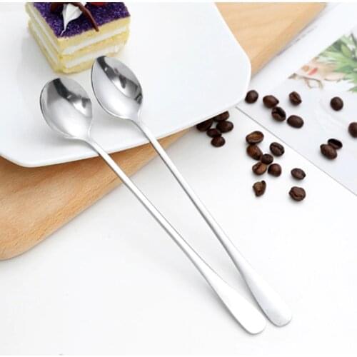 Korean Style Stainless Steel Spoon Long Handle Ice Cream Coffee Dessert Tea Spoon Stirring Spoon Teaspoons Kitchen Accessories