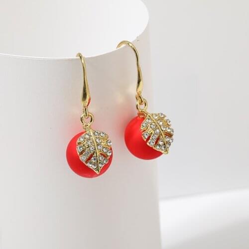 Sweet Girl Earrings Fashion New Temperament Earrings Net Red Leaves Red Beads Net Red Niche Design Earrings Womens Clothing