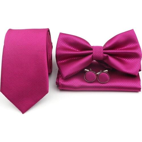 Mens Striped Polyester Ties Bowtie Pocket Square Cufflinks Sets Necktie Bow Tie Handkerchief Cuff Links Lots Four Piece Set