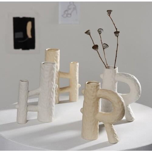 Nordic Ins Ceramic Vase Geometric numeric letters Crafts Vegetarian Ceramic Flower Pot Art Vases Home Decoration Ornament Gifts