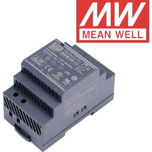 Original Mean Well HDR-60-15 DC 15V 4A 60W meanwell Ultra Slim Step Shape DIN Rail Power Supply