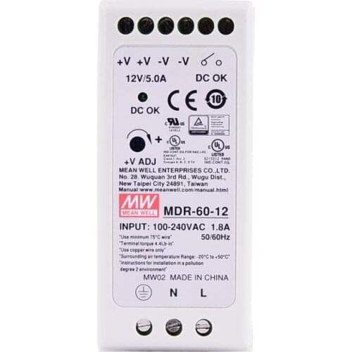 Original Mean Well MDR-60-12 DC 12V 5A 60W meanwell Single Output Industrial DIN Rail Power Supply