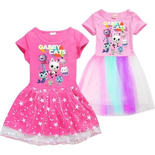 Gabby Cats Girls Dress Girl Happy Purim Birthday Party Dresses Summer Short-sleeved Princess Costumes Halloween Clothes for Kids