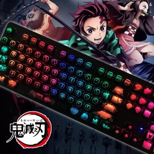 DIY Macro Programming Mechanical Keyboard RGB Translucent Keycaps For Anime Demon Slayer Hot Swap Silver Purple Switch Backlight