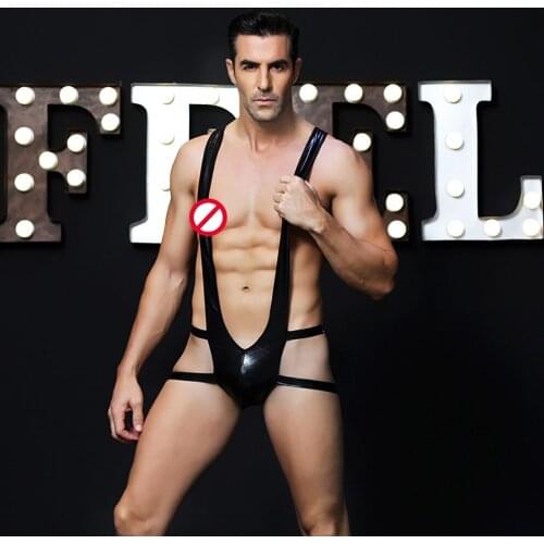 PVC Leather Male Sexy Lingerie Fetish Bondage Restraint Faux Leather Harness for Men Bodysuit Erotic Catsuit sexy costumes