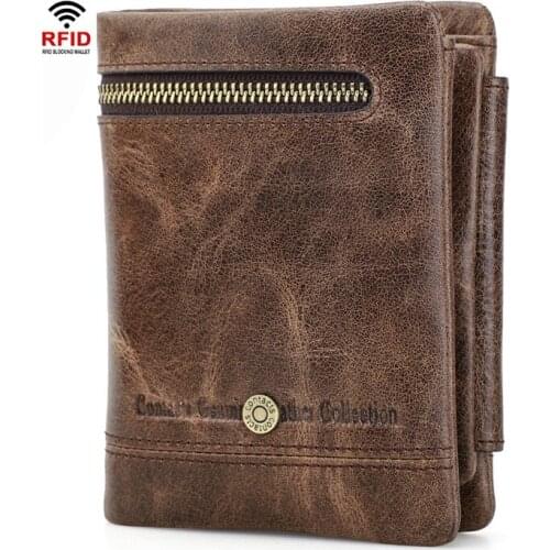 RFID anti-theft brush European and American trend mens wallet fashion tri-fold first layer cowhide wallet