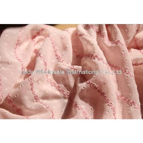 Pink flower embroidery lace fabric,High-end chiffon dress fabric,sewing material