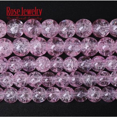 Pink Cracked Quartz Glass Beads Beads for Jewelry Making 8 10 12 mm Crystal Round Beads Diy Bracelet Wholesale