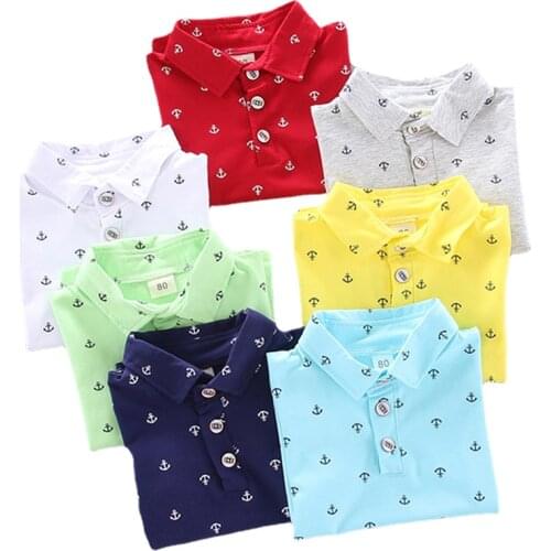 Toddler Polo Shirt Boys Clothes Summer Cotton Cartoon Print Infant Clothing Navy Blue Shirts Shorts 1-5 Years Kids Lapel Tops