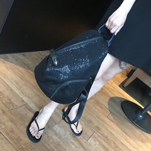 Mesh Fashion Euro Hollow Womens Bucket Backpack High Street Designer New Sequined Backpack Casual Waterproof PU Leather Mochila