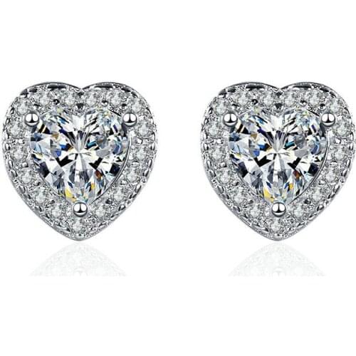 Sweet Romantic Heart Stud Earrings Silver Plated Fine Zircon Stud Earrings Unlimited Love Jewelry Girl Dating Accessories