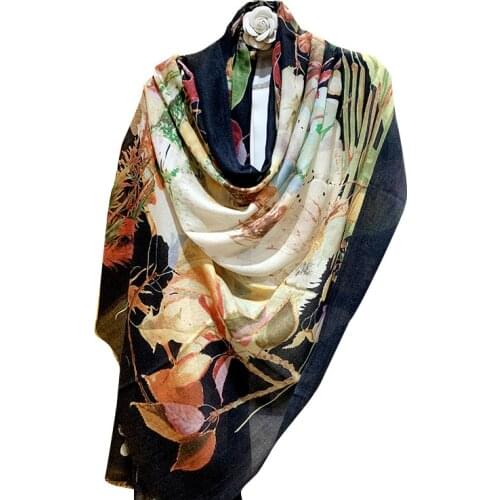 200x100cm Womens Large Soft Cashmere Pashmina Shawls Wraps Light Scarf Leaf Printed