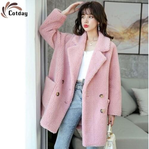 Cotday Loose 2021 Women Winter Warm Parka Sheep Shearing Fur Outwear Female Fluffy Jacket Large Winter Jacket Ladies Fur Coat
