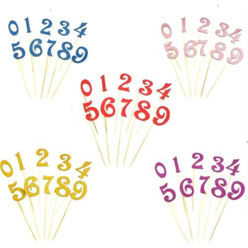 10pcs Cake Toppers Number 0-9 Gold Silver Glitter Numbers Personalized Cupcake Topper Wedding Birthday Party Cake Decorations