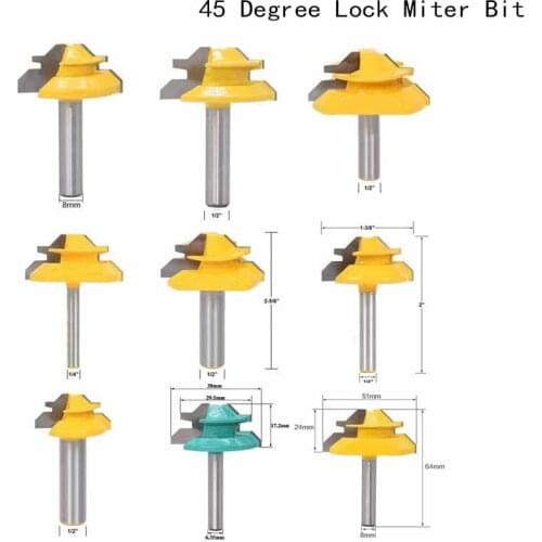 45 °Lock Miter Router Bit Woodworking Tenon Milling Cutter Drilling Milling For Woodworking Slotted Cutting 6.35/8/12.7mm Shank