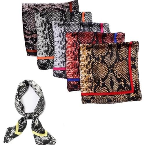 Silk Scarf Women Kerchief Snake Print Bandana Chiffon Hijab Shawl Female Autumn Square Neck Winter Warm Handkerchiefs Hair 70 Cm