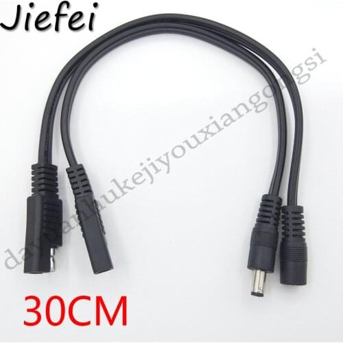 High quality 30cm SAE Plug To DC 5.5mm x 2.1mm Male / Female 18AWG Adapter Cable For Automotive Motorcycle Car Accessories