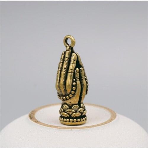 Vintage Copper Praying Hand Lotus Buddha Palm Charms Pendant For Diy Keychain Necklace Findings Accessory God Bless You Jewelry