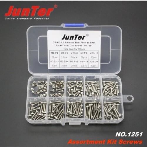 High-quality 200pcs M2.5 (2.5mm) A2 Stainless Steel DIN912 Allen Bolts Hex Socket Head Cap Screws Assortment Kit NO.1251