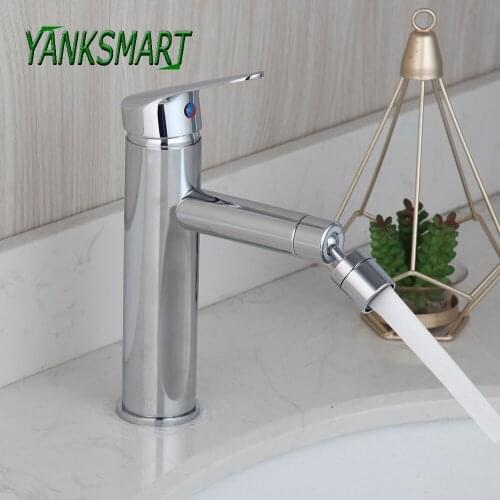 YANKSMART Luxury Chrome Polished Bathroom Faucet 360 Swivel Spout Basin Sink Deck Mounted Faucets Hot And Cold Mixer Water Tap