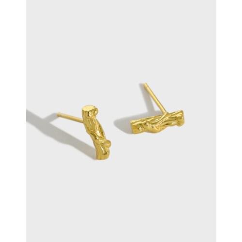 YPAY 100% Real 925 Sterling Silver Stud Earrings for Women Korea INS Vintage Branch Texture Brinco Fine Jewelry YME914