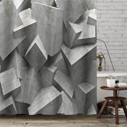 3D Grey Geometric Stone Shower Curtains Fabric Waterproof Bathroom Curtain Renew Home Hotel Decorative Curtains Blackout Screen