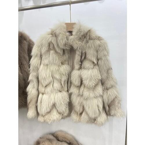 Women Natural Real Fox Fur Short Jacket Coat Winter Warm Long Sleeves Jacket Girls Casual Overcoat rf1