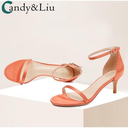 Temperament Satin Sandals Women 2021 Summer New Sexy Fashion 6cm Orange Heels with A Word of High Heels