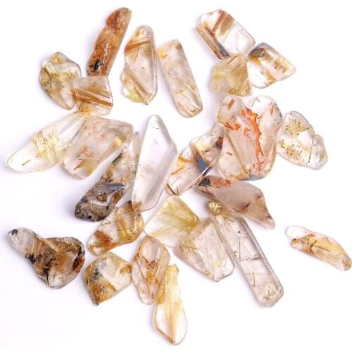100g/pack Natural Irregular Gold Rutilated Quartz Slice Smooth Gemstones Hair Stones For Jewelry Making DIY Necklace Deocration