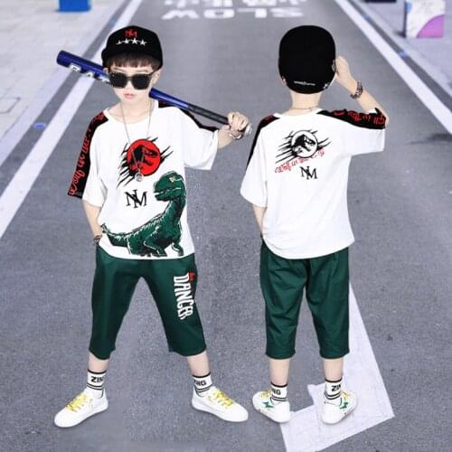 2020 Boys Clothes Summer Kids Baby Cartoon Dinosaur T Shirt Short Boy Outfit Sport Suit Children Clothing Set 4 6 8 10 14 Years