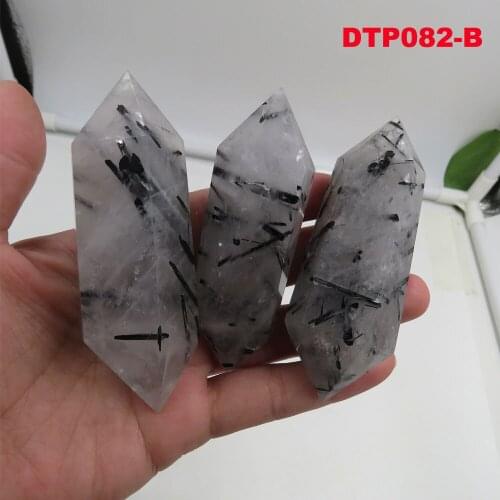 3pcs/lot) 210g Natural Black Tourmaline Crystal Point Wand Double Terminated Reiki Healing Chakra Healing and Balancing Energy