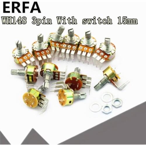 5pcs WH148 3pin With switch 15MM Bend foot 5K 10K 50K 100K 500K B5K B10K B100K B500K Potentiomete