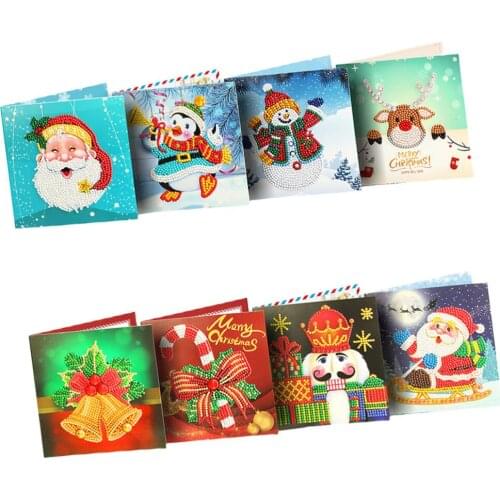 8pcs in 1 Set Creative Christmas Festival DIY Handcraft Greeting Simulate Diamond Embroidery Blessing Cross Stitch Printing Craf