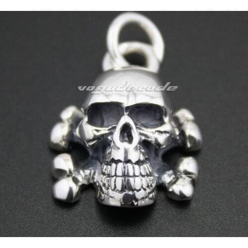 925 Sterling Silver Skull Cross Bone Mens Biker Pirate Pendant 8C010