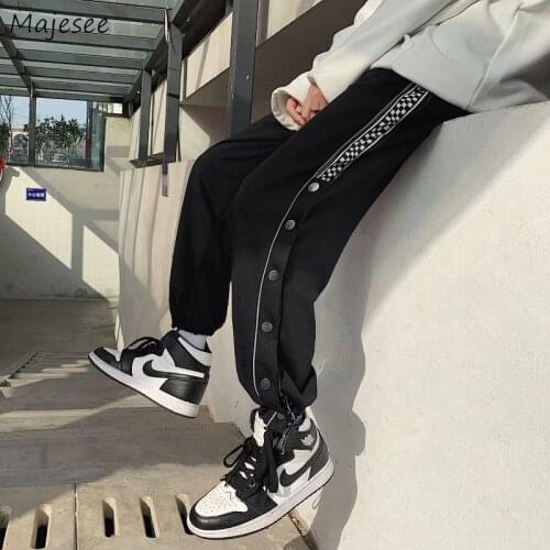 Men Casual Pants Ankle Length Fashion Chic Male All-match Side Striped Summer Loose Trousers Joggers Wide-leg Korean Leisure Ins