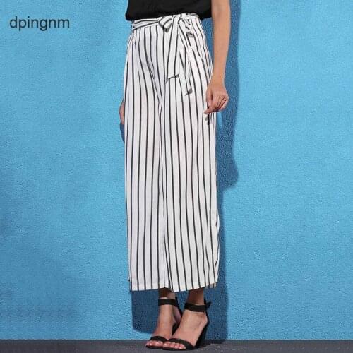 Elegant new summer wide leg pants striped chiffon loose full length women the listing Broad leg pants