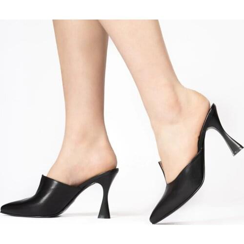 Callizio Women Genuine Leather Slipper Heeled Casual Shoes Woman Sandals Pointed Toe Summer Style Best Ladies Fashion High Heels