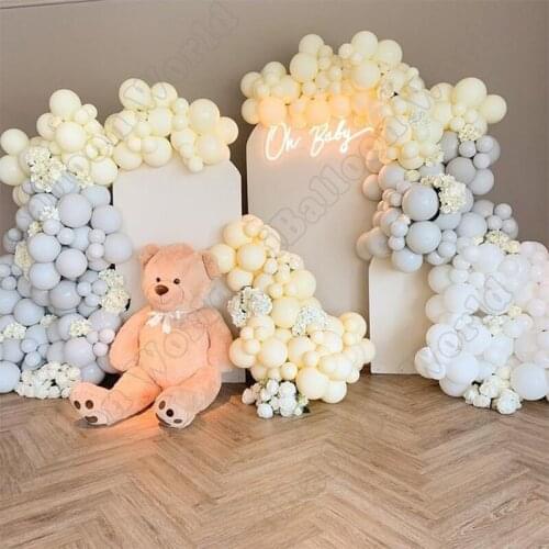 Wedding Birthday Party Decor Double Maca Yellow Maca Gray Latex Balloon Garland Natural White Balloon Arch Baby Shower Decor