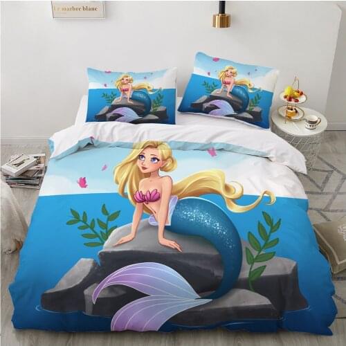 Kids Bedding Set for baby cartoon duvet cover set for home bed linen bed set family sets Euro 200*220 Mermaid