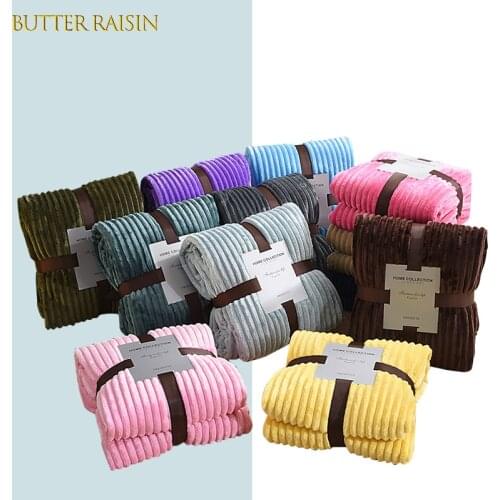 Flannel Blankets For Beds Solid Color Striped Throw Sofa Blanket Cover Bedspread Coral Fleece Quilted Soft Warm Winter Blanket