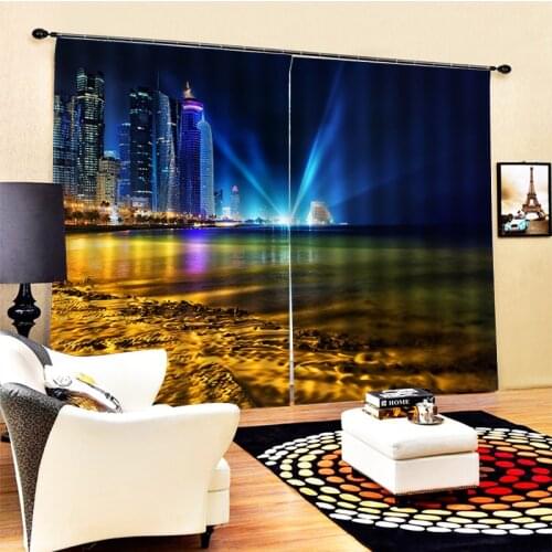 Photo blue night scenery curtains 3D Curtains set For Bed room Living room Office Hotel Decoration curtains