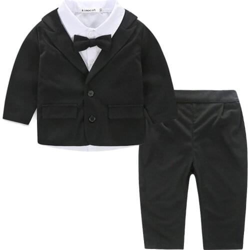 Baby Boy Gentleman Suit Clothes Fall Birthday Suits Toddler Wedding Party Dress Coat+With Bow Shirt+ Pants Sets Infant Clothing