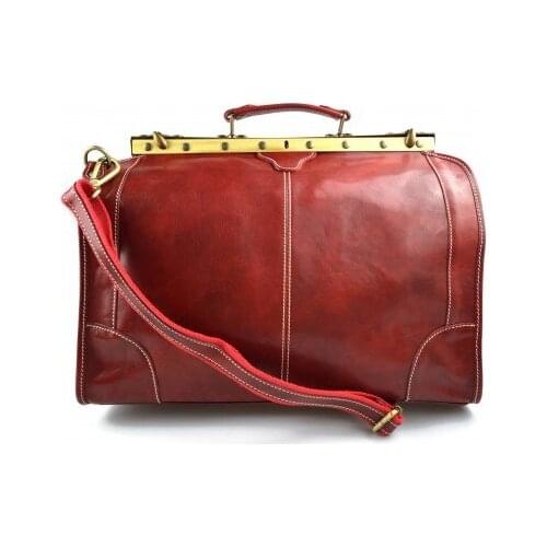 Leather doctor bag men travel red women cabin luggage bag leather shoulder bag