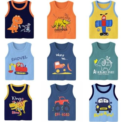 Summer Children Cartoon T-shirt Cotton Dinosaur Vest Tops for Girls Boys Kids
