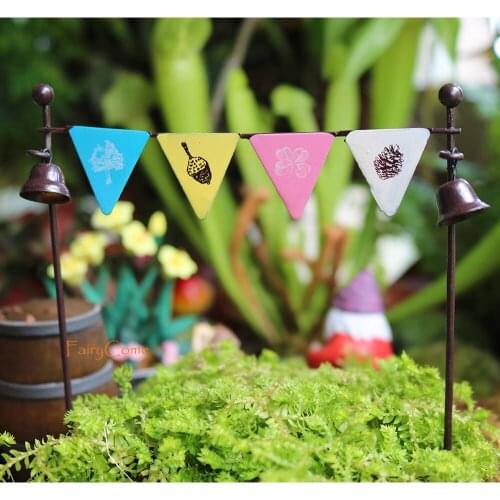 Miniature Garden Pastel Bunting Flags Fairy Garden Harvest Party Flags Metal Pennant Banner Gate Fairy Decoration Accessories